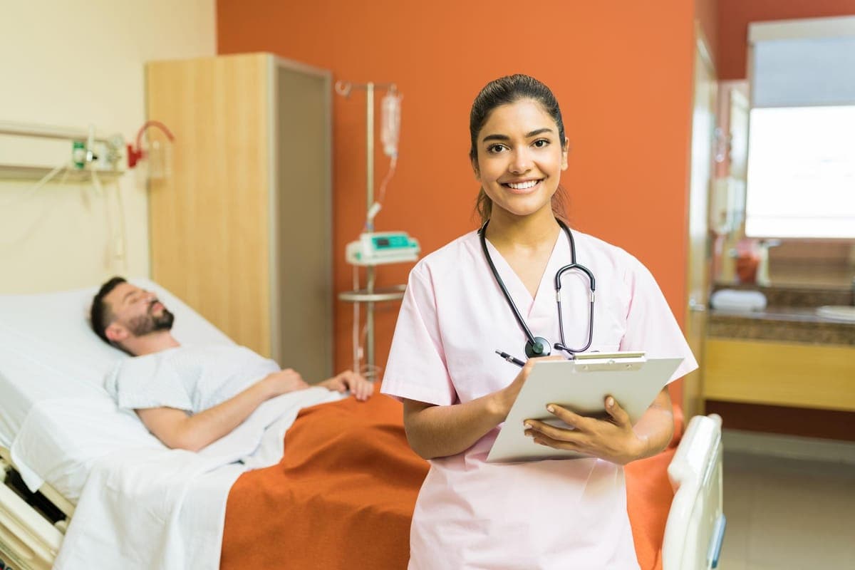 Nurse providing clinical care to a patient at home